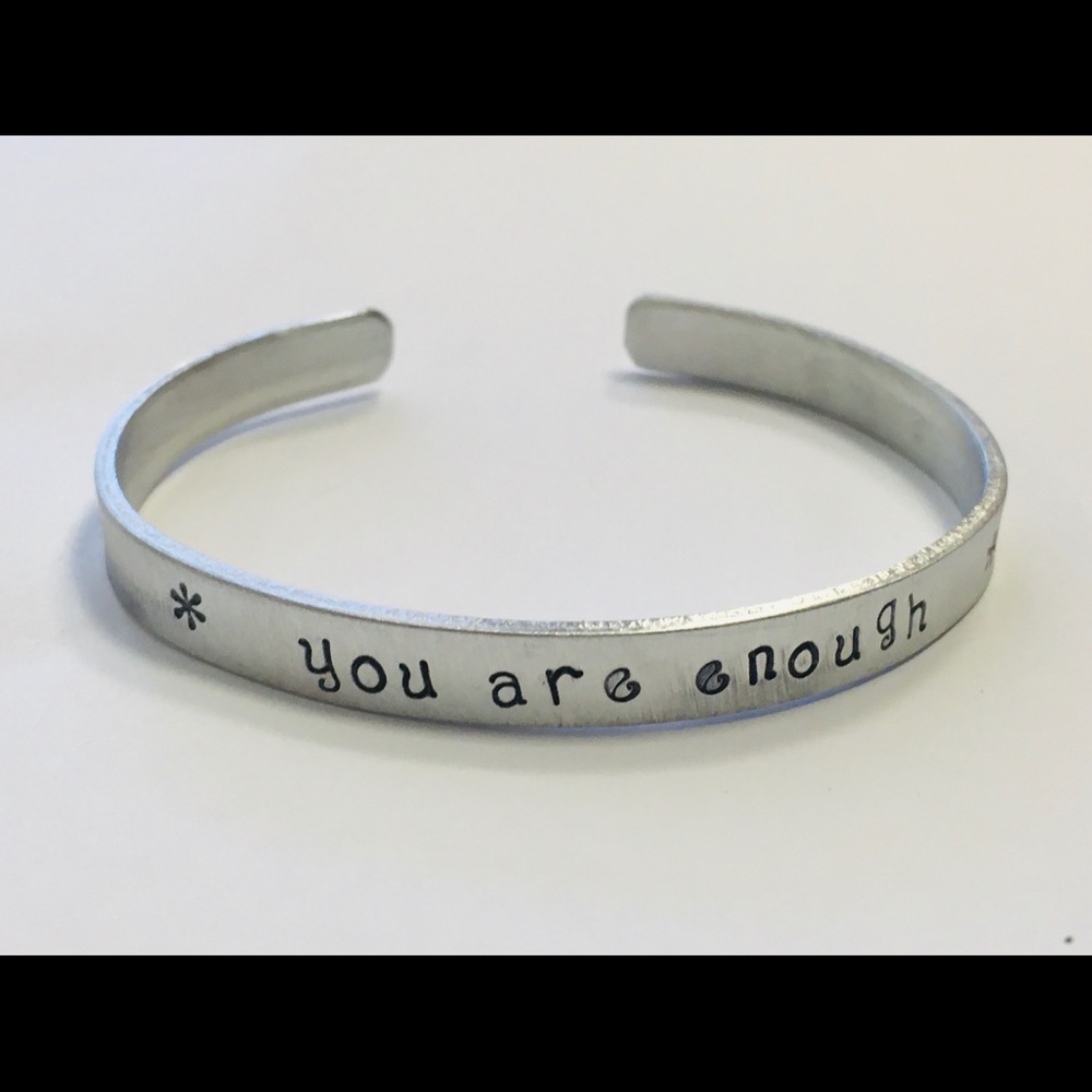 You are enough handstamped quote bracelet